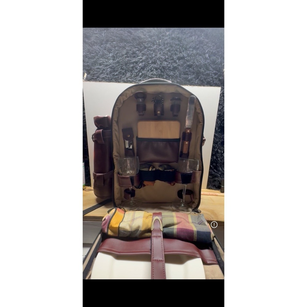 Vintage Legacy by Picnic Time Faux Leather Wine & Cheese Picnic Backpack - Brown